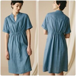 Lintico JENNY  popover Dress,  M, 100% Linen V-Neck, Coastal Blue, Like New